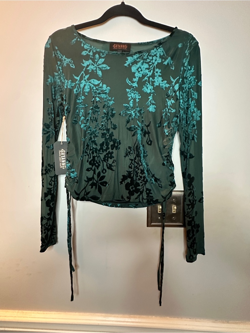 Shyanne Teal Floral Velvet Burnout Long Sleeve Top western boho boot barn